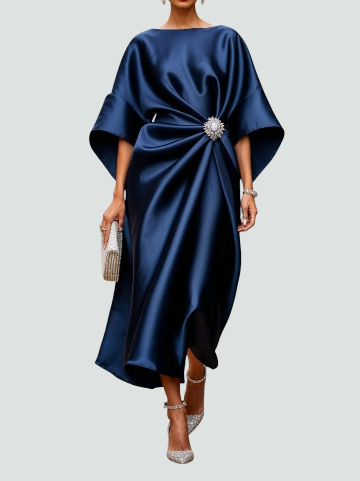 Clementine Draped Satin Evening Dress