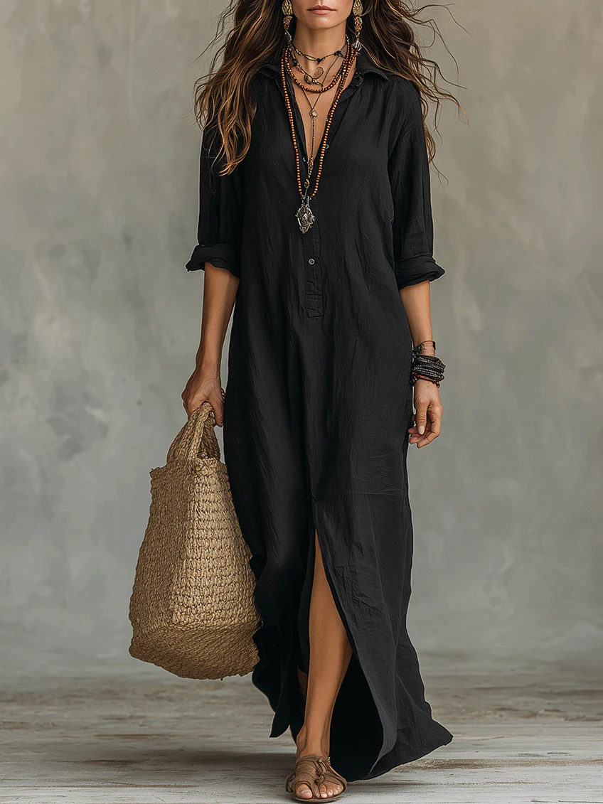 Isolde Button-Front Maxi Dress